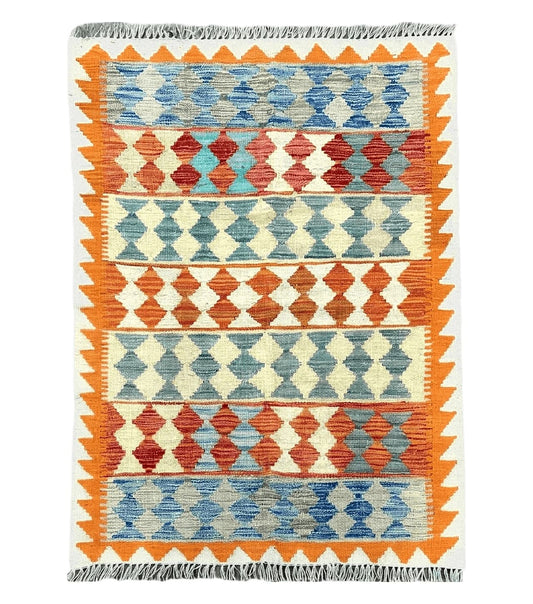 Small Chobi Kilim Rug 3x4 Colorful Diamond Kilim Small Turkish Multicolor Kilim with Diamond Pattern Wool Flatweave Nice