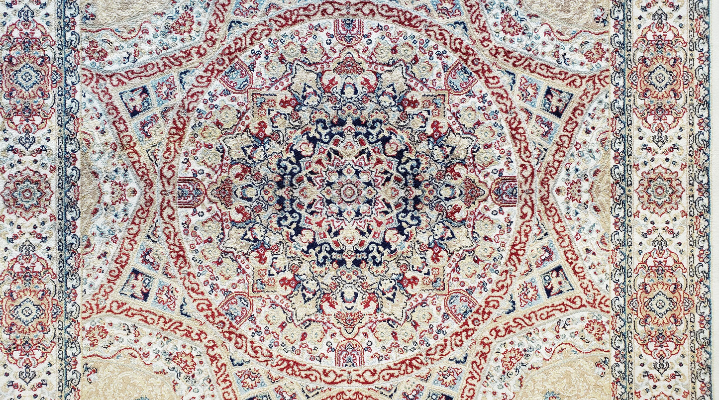 Beige & Cream Small Turkish Silk Rug, Bamboo Silk, Power-Loomed, Persian Design, High Quality, Soft Accent Rug, 3x5 ft, 2' 8" x 4' 11"
