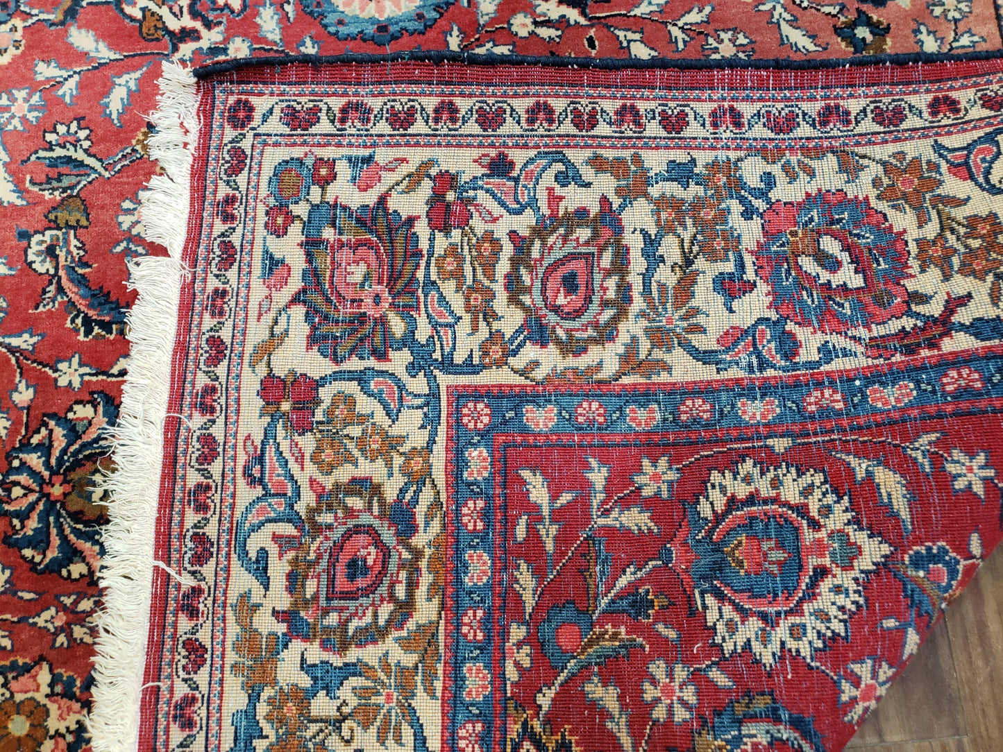 Semi Antique Persian Kashan Rug, Red & Beige, Hand-Knotted, Wool, 4'7" x 6' 6", Pair B