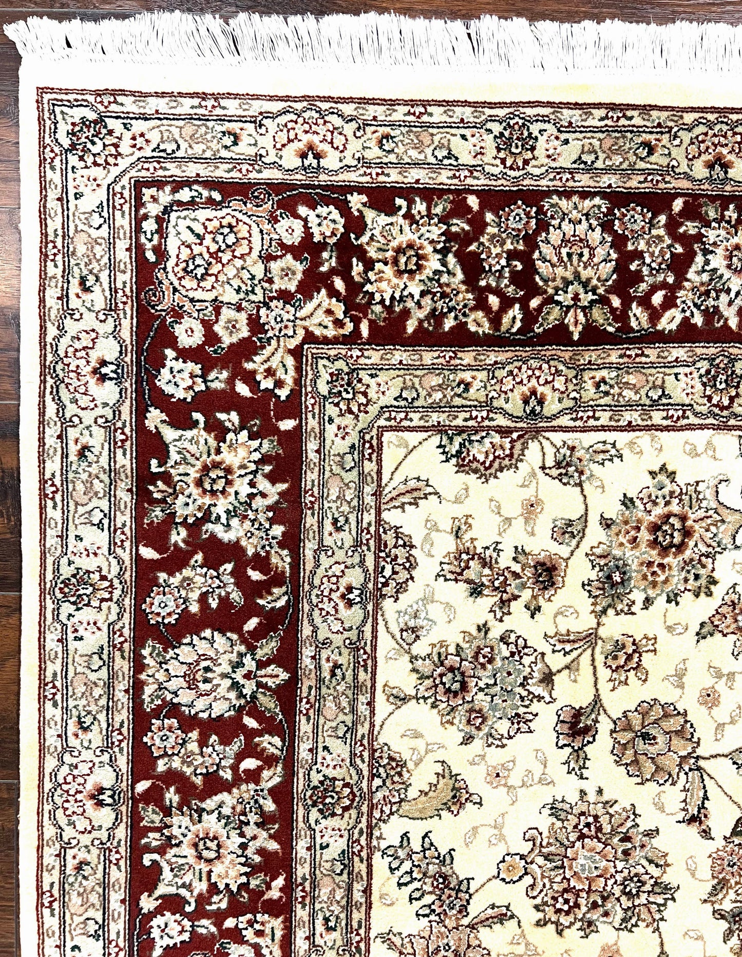 Pak Persian Rug 6x9, Floral Allover Carpet 6 x 9 ft, Cream and Maroon Hand Knotted Wool and Silk Fine Oriental Rug, Traditional Vintage Rug