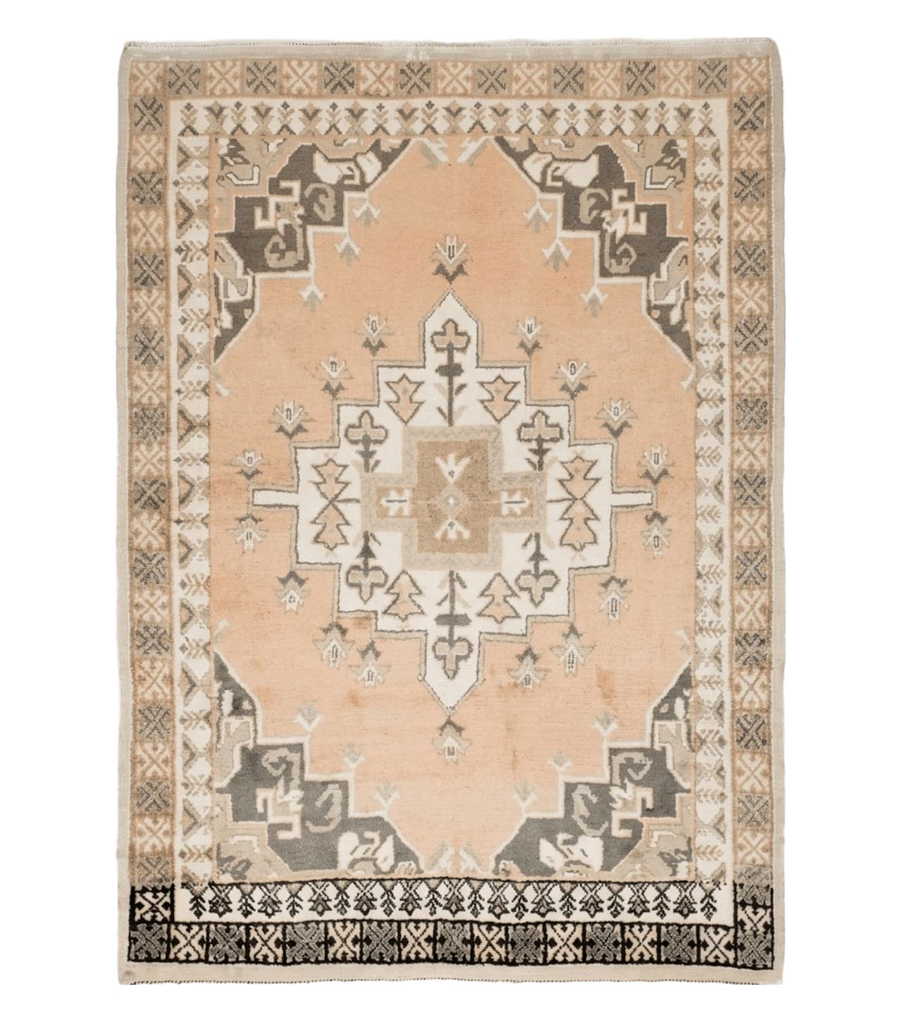 Antique Moroccan Rug 5x7 Tribal Carpet, Hand-Knotted Soft Wool Pile, 5 x 7 Area Rug, Berber Rug, Geometric Open Field Medallion, Pink Ivory