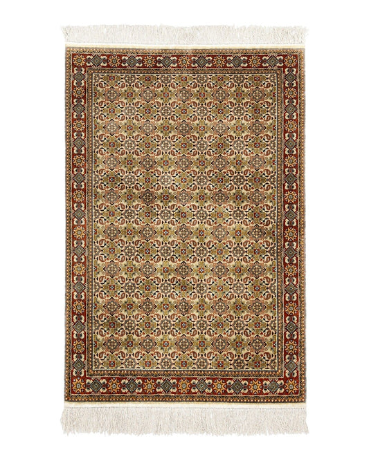Turkish Kayseri Silk Rug 4x6, Hand Knotted Handmade Vintage Allover Pattern, Fine Silk Oriental Carpet 4 x 6 ft, Traditional Rug, Cream