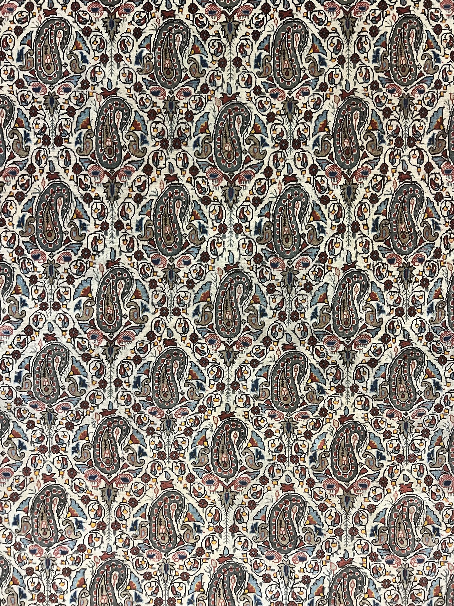 Persian Qum Rug 5x6, Cream Wool Hand Knotted Carpet, Repeated Boteh Paisely Design, Semi Antique Vintage Rug, Very Fine Weave 5 x 6 Rug