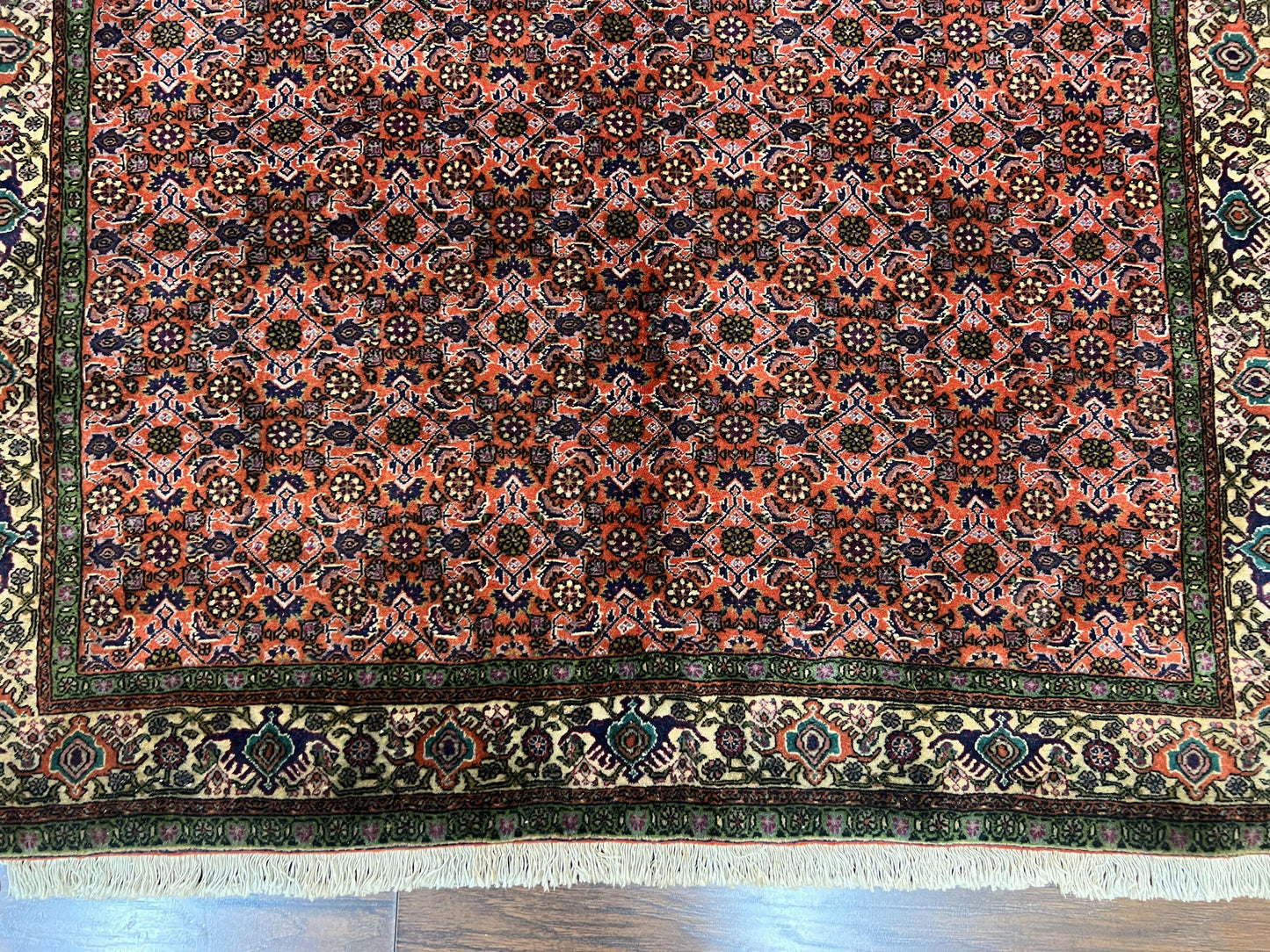 Antique Persian Bijar Rug 5x7, Allover Pattern, Hand Knotted Vintage Wool Tribal Oriental Carpet, Bidjar Rug, Red and Cream 5 x 7 ft, Handmade Rug