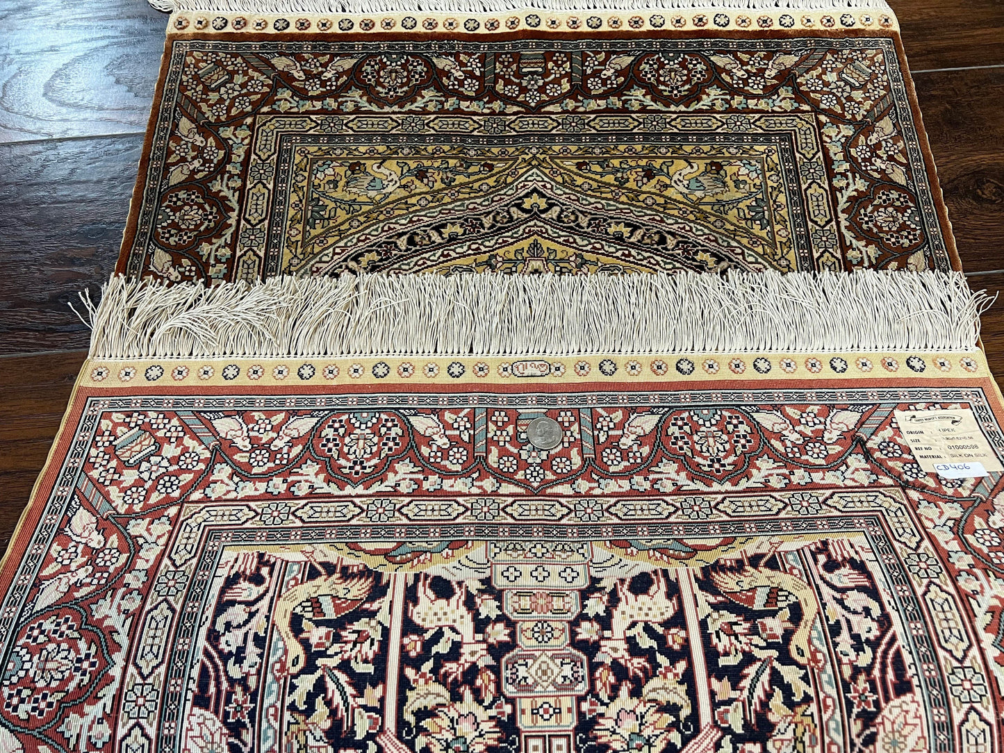 Turkish Silk Hereke Rug 2x3, Floral Vase Tree of Life Birds, Silk Pile on Silk Foundation, Vintage Oriental Carpet, Very Fine, Signature