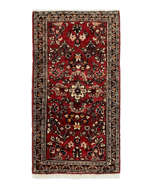 Small Persian Sarouk Rug 2x4 ft, Allover Floral Pattern, Red Black Cream, Hand Knotted Wool Traditional Oriental Carpet, Antique Persian Rug 2 x 4