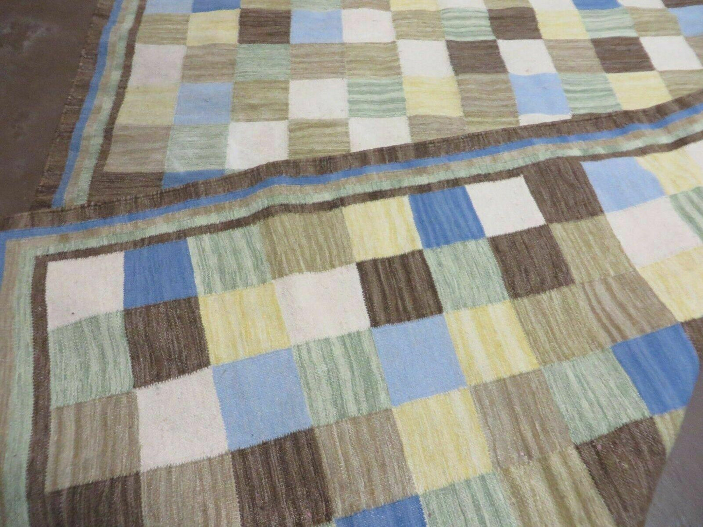 5' X 8' Hand-knotted Kilim Dhurrie Wool Cotton Rug Flat Weave Carpet Checkered Pattern Colorful Multicolor