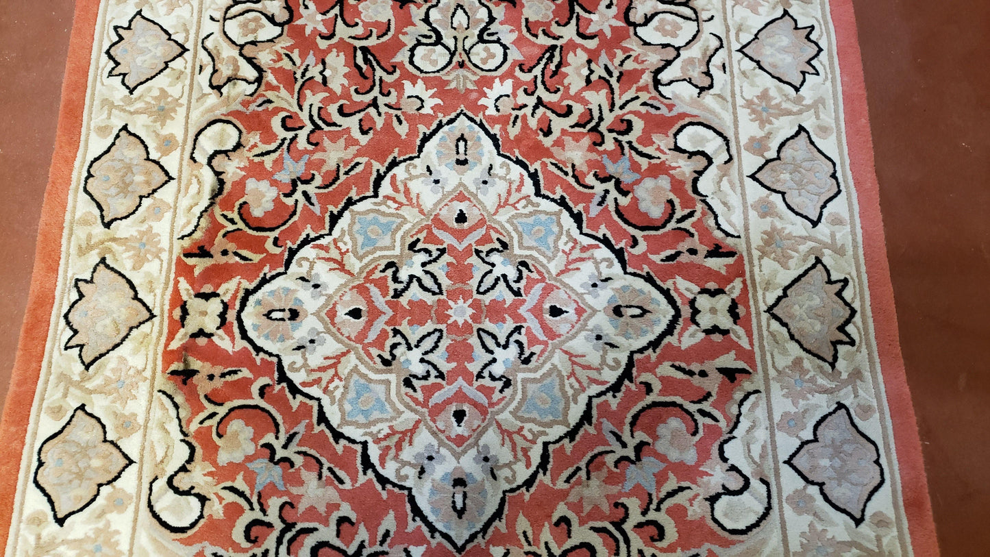 3x5 Red Chinese Plush Rug, Hand Knotted Soft Wool Carpet, Medallion Rug, Fine Vintage Rug, 120 Line, Small Area Rug