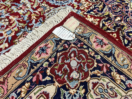 Persian Kirman Rug 7x10, Hand Knotted Wool Floral Medallion Carpet, Dark Red