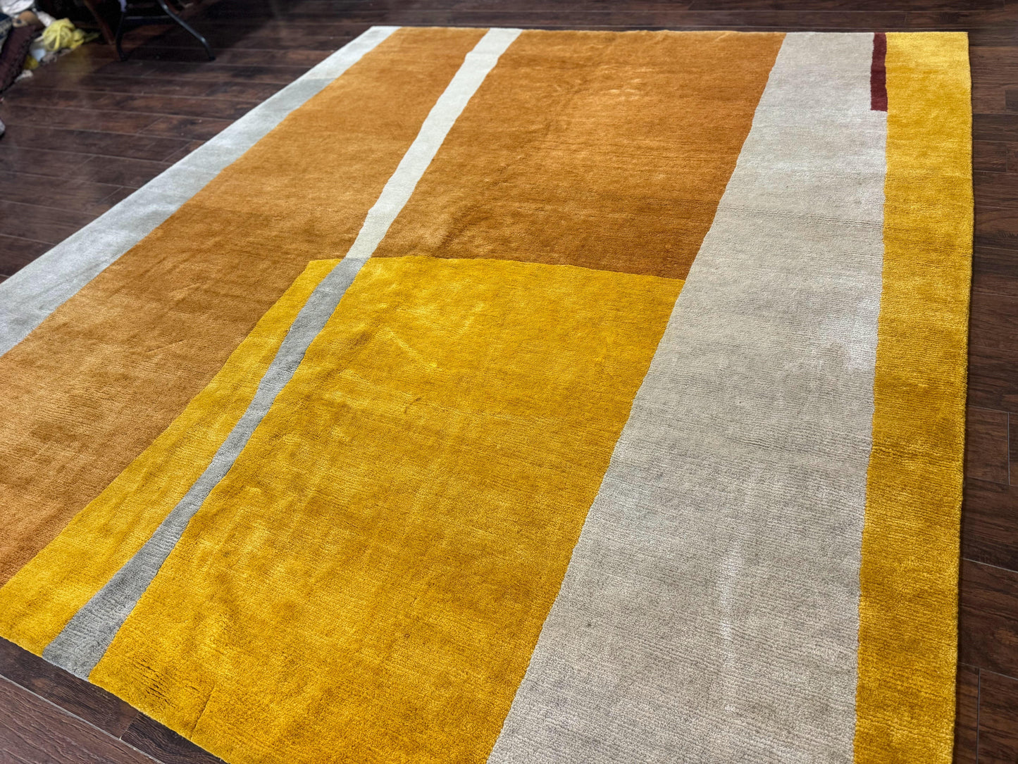 Modern Tibetan Rug 9x10, Wool Handmade Tibetan Area Rug, Abstract Multicolor