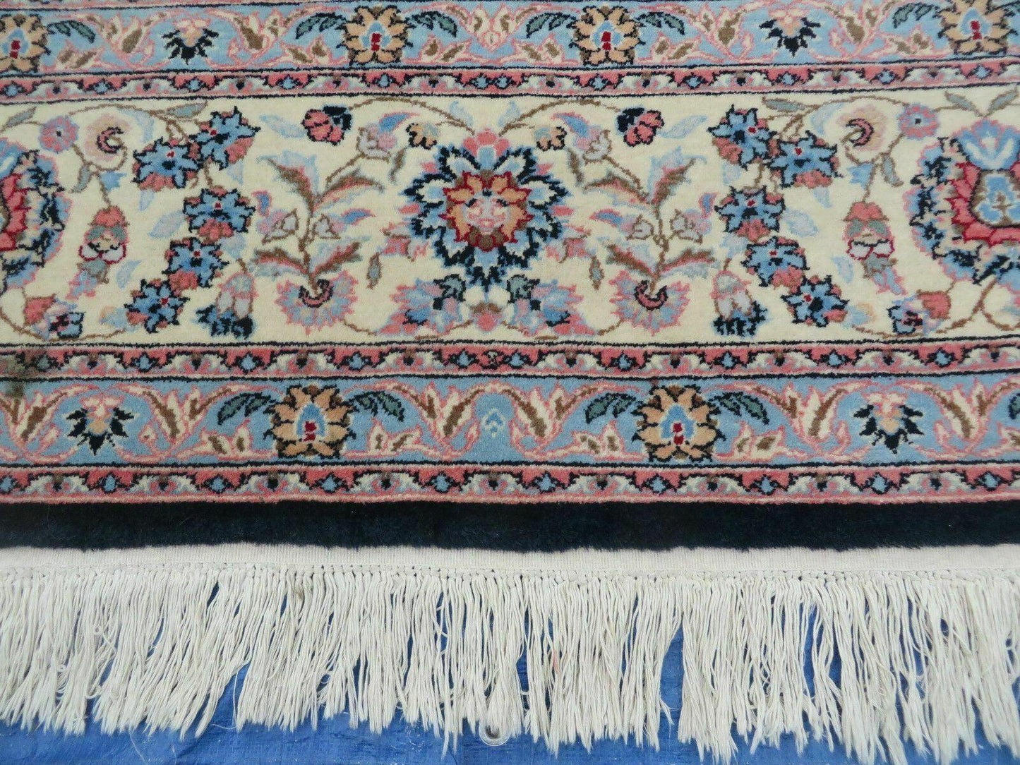 Large Indo Persian Rug 10x14, Wool Hand-Knotted Carpet, Navy Blue Ivory