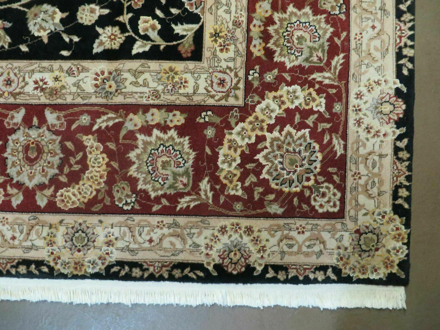 9' X 12' Vintage Handmade Fine Chinese Oriental Floral Wool Rug Silk Black
