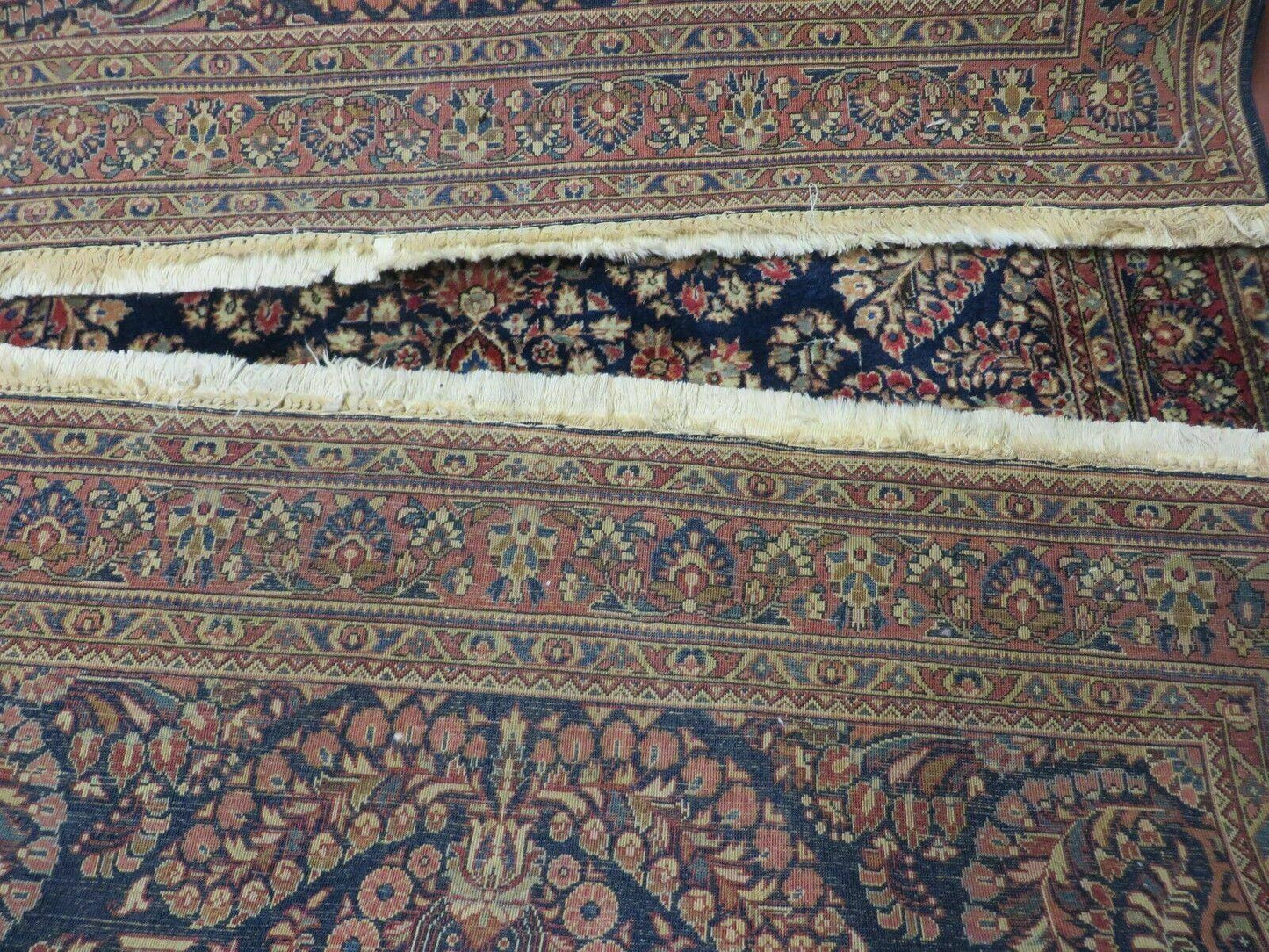 Antique Persian Sarouk Rug 4x6, Hand Knotted 1920s Oriental Carpet 4 x 6 ft, Navy Blue and Red Wool Rug, Handmade Floral Allover Persian Area Rug