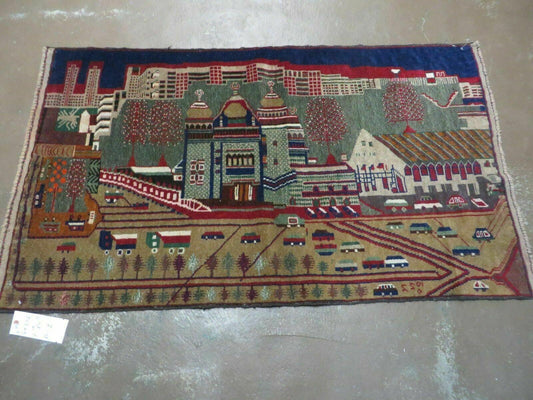 3' X 5' New Vintage Handmade Afghan Balouch Tribal Wool Pictorial Rug # 302