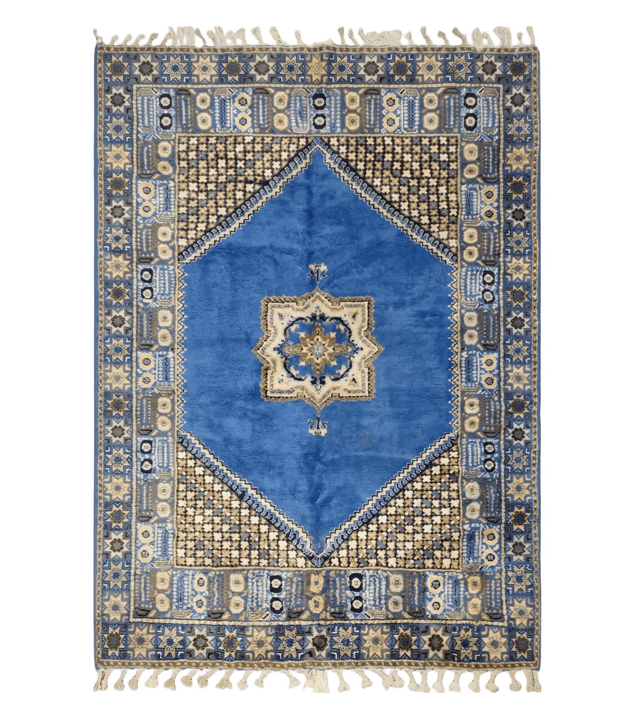 7' X 10' 5" Handmade Moroccan Urban Rabat Wool Carpet Blue Area Rug