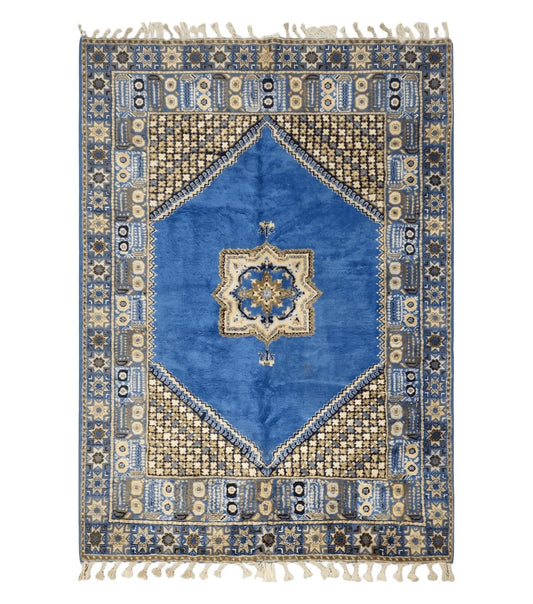 7' X 10' 5" Handmade Moroccan Urban Rabat Wool Carpet Blue Area Rug