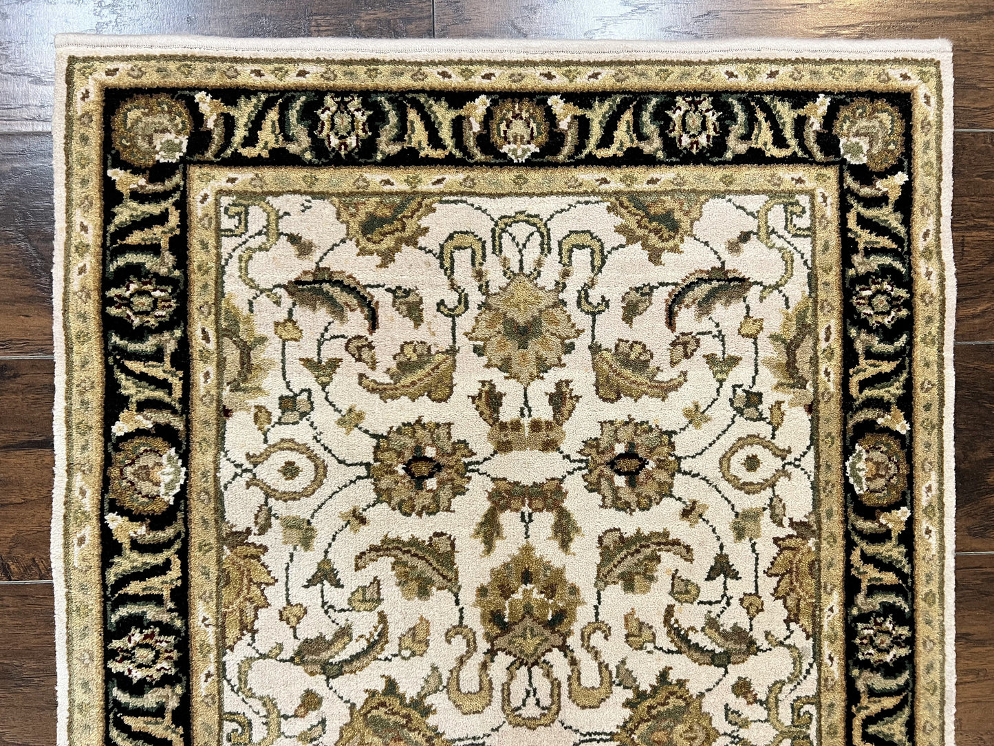 Small Indo Mahal Rug 2.5 x 4, Wool Indian Oriental Carpet, Hand Knotted Handmade Vintage Traditional Rug, Beige Tan Black