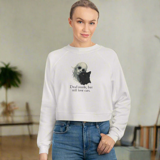 Dead Inside Cat-Lover Cropped Fleece Pullover