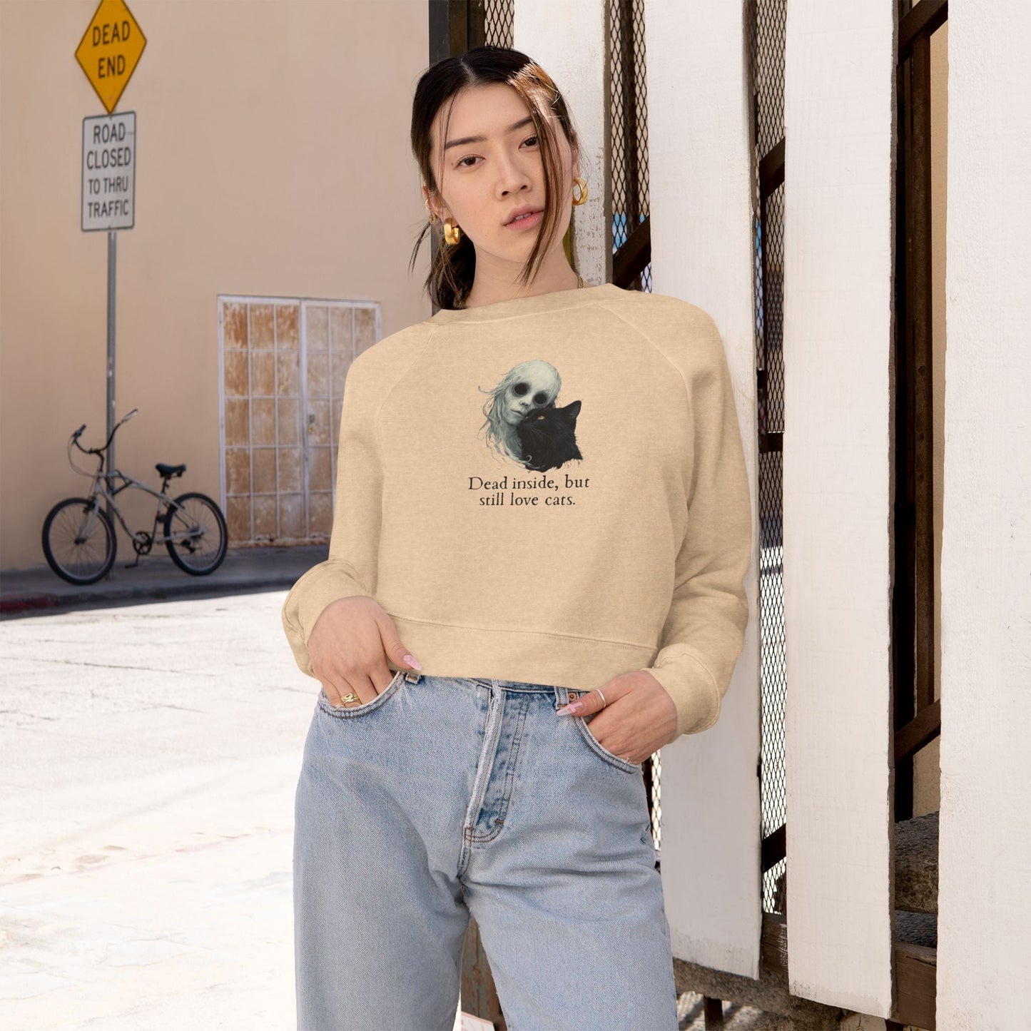 Dead Inside Cat-Lover Cropped Fleece Pullover