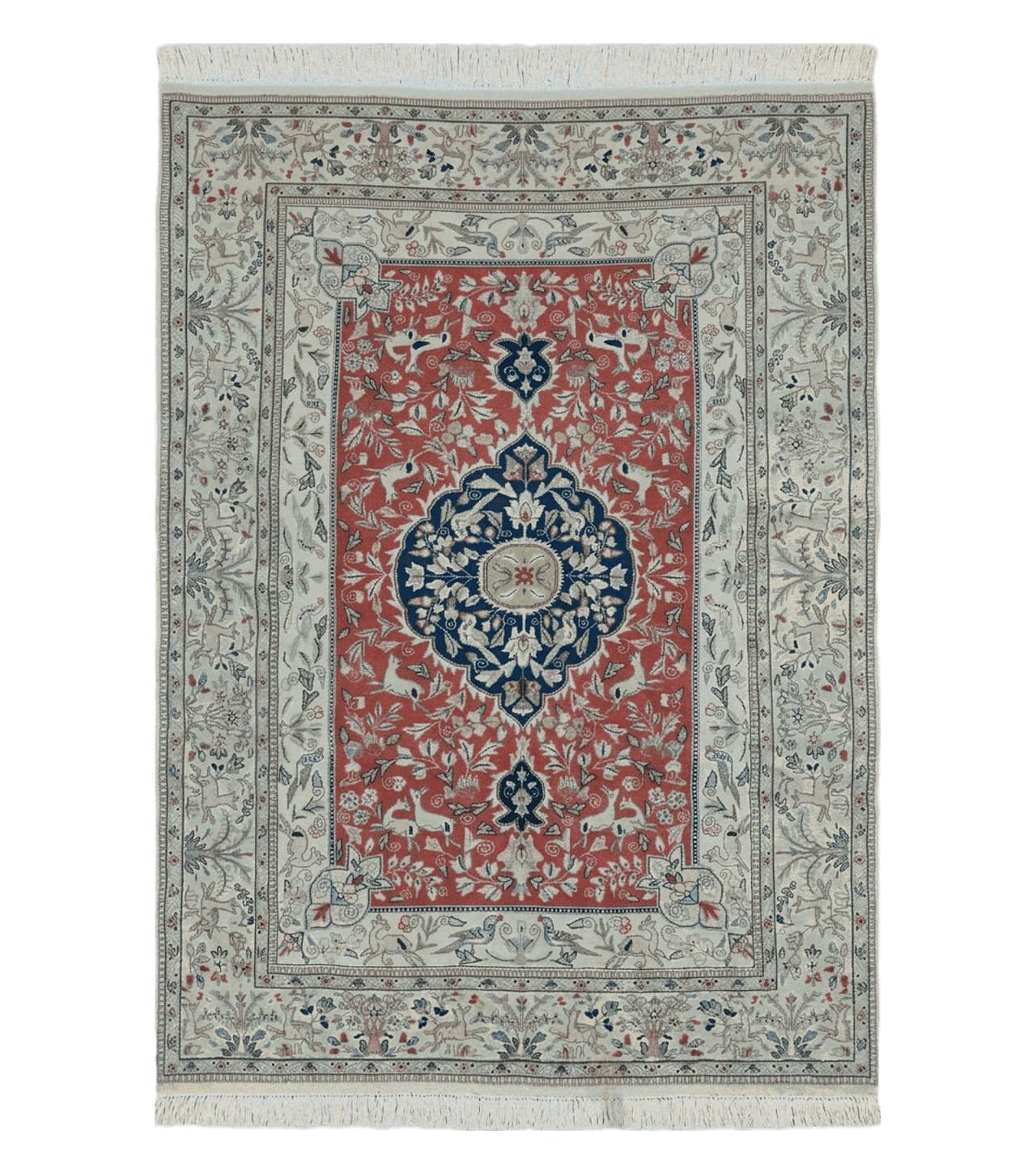 6' X 9' Vintage Handmade India Oriental Floral Wool Rug Hunting Bird Deer Nice