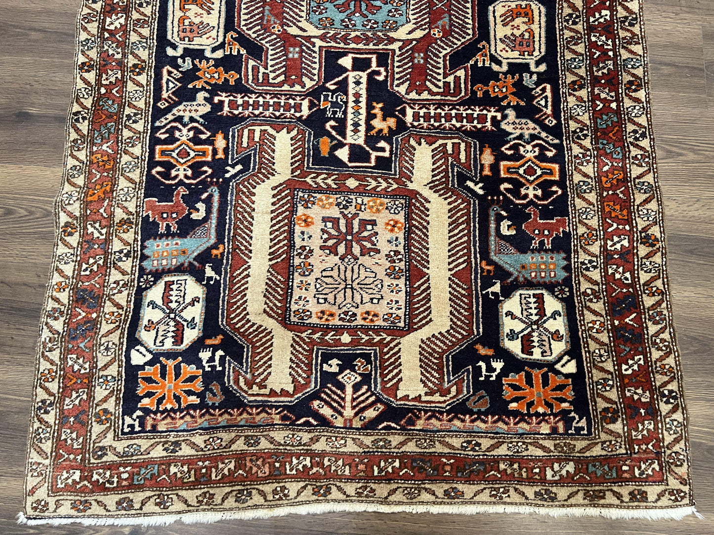 Persian Ardabil Wide Runner Rug 4x10 - Geometric Medallions & Animal Pictorials