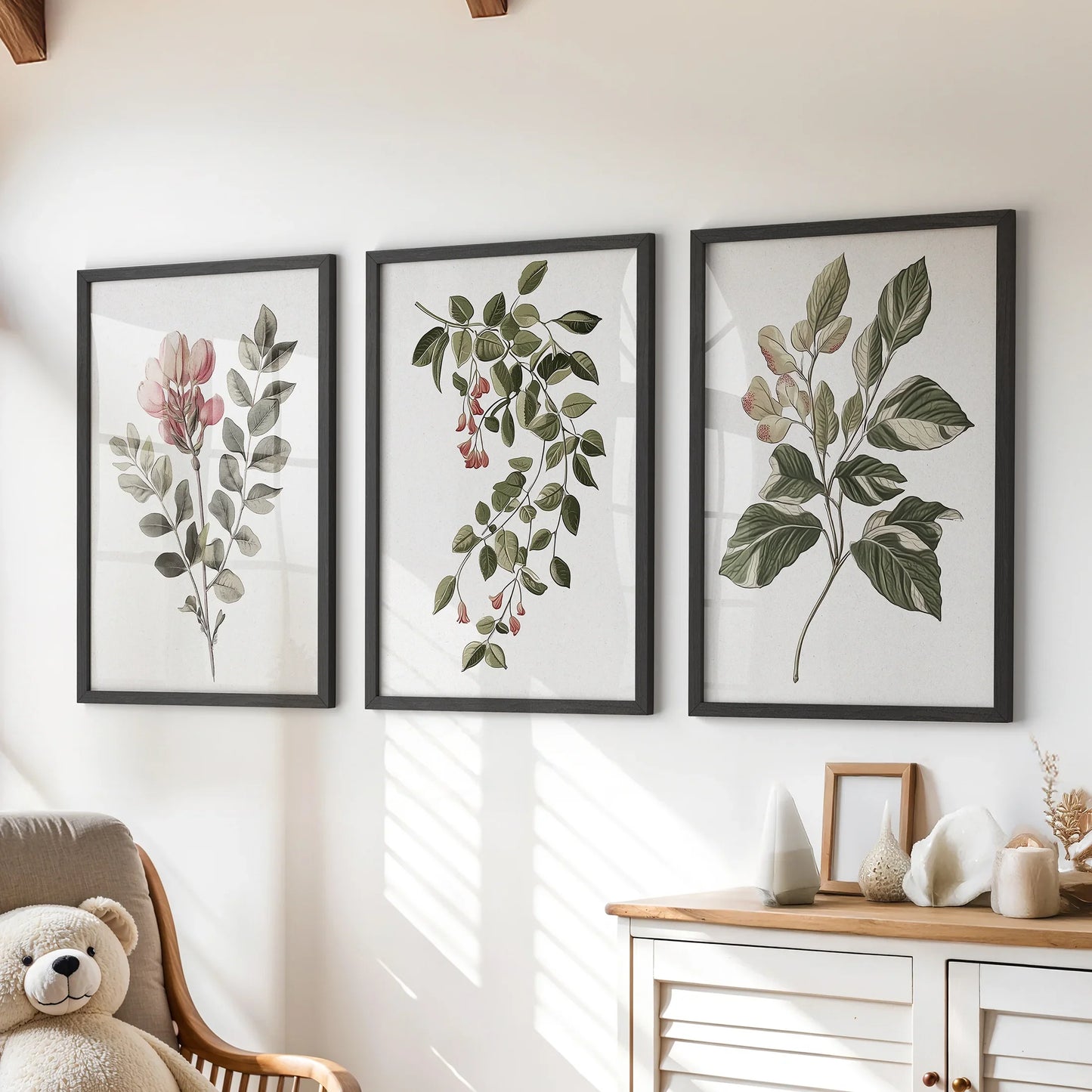 Floral Set of 3 Piece Wall Art. Magnolia, Honeysuckle Prints