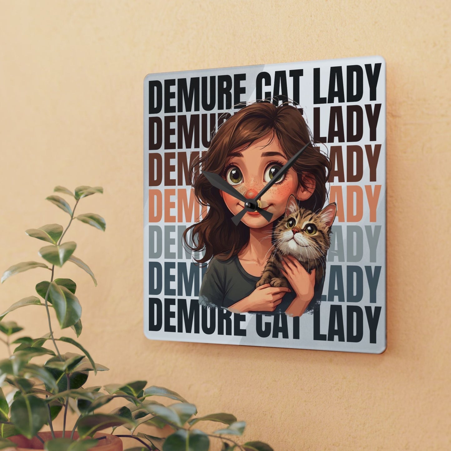 Demure Cat Lady Acrylic Wall Clock