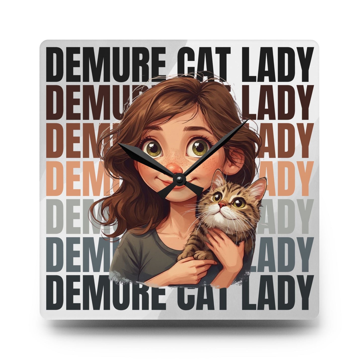 Demure Cat Lady Acrylic Wall Clock
