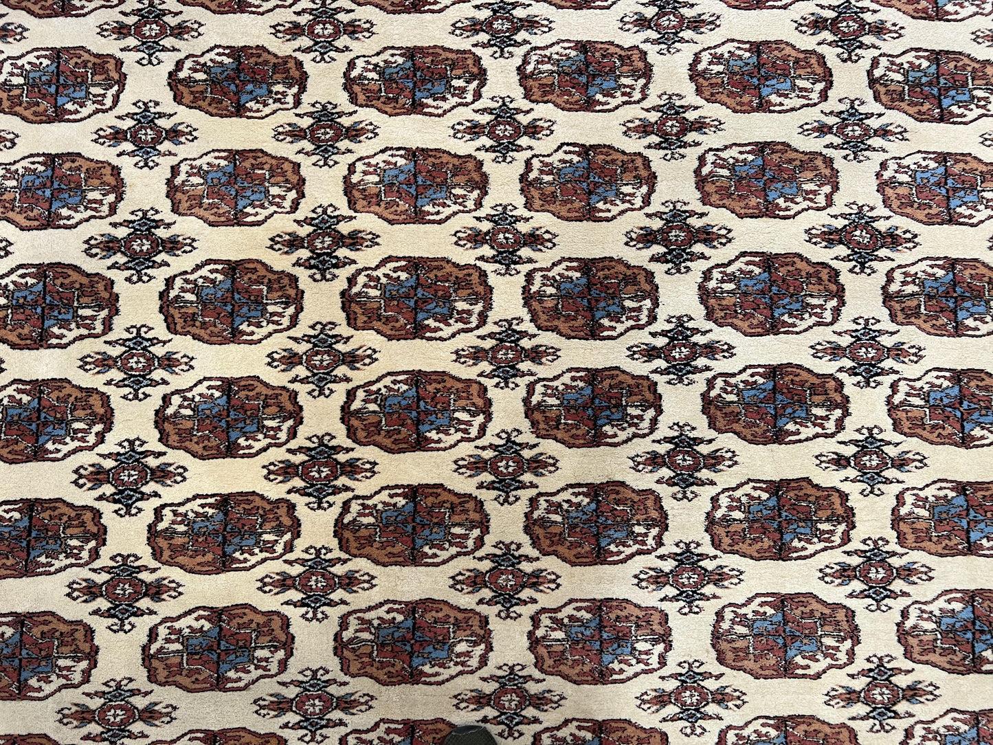 Pakistani Bokhara Rug 8x10, Wool Turkoman Carpet, Ivory/Cream