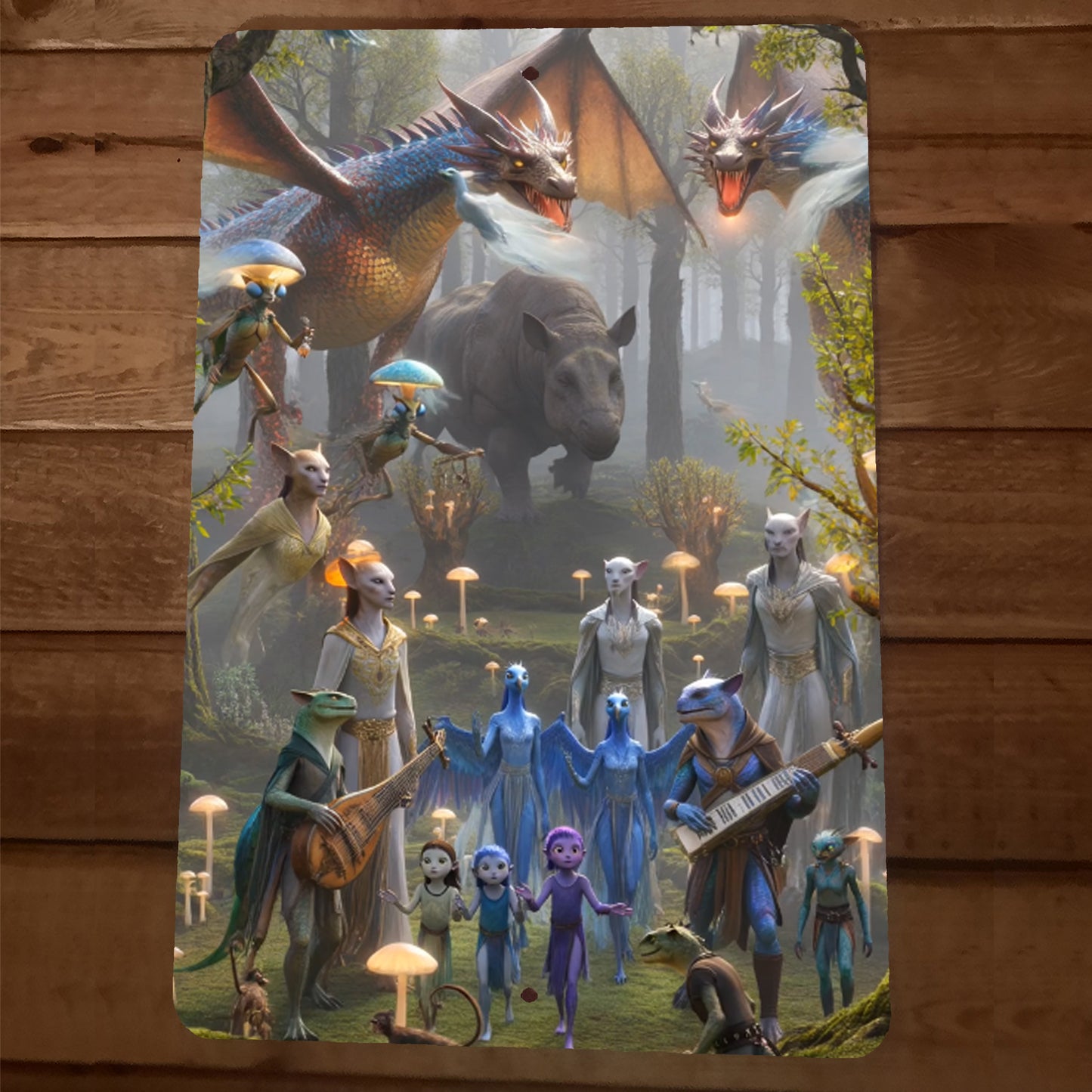 5th Dimension Aliens Dragons Forrest Artwork 8x12 Metal Wall Sign