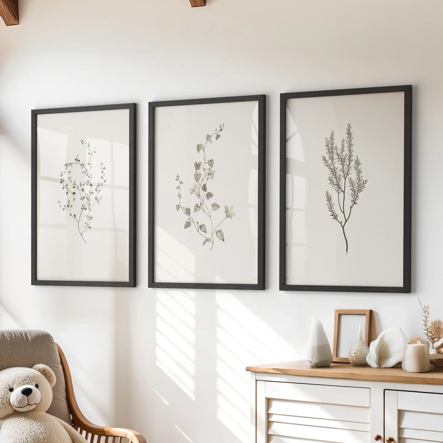 Vintage Dried Flower Wall Art. Set of 3 Rustic Botanical Prints
