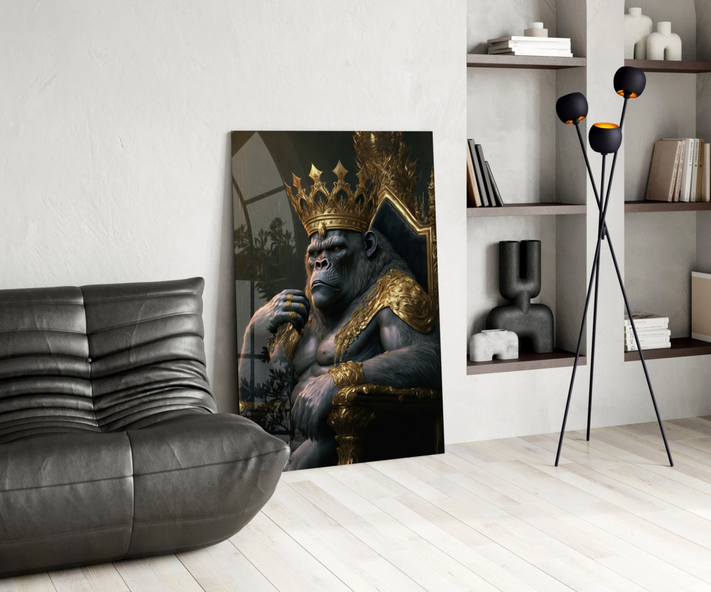 Ape King in Throne Glass Wall Art  || Designer Collection
