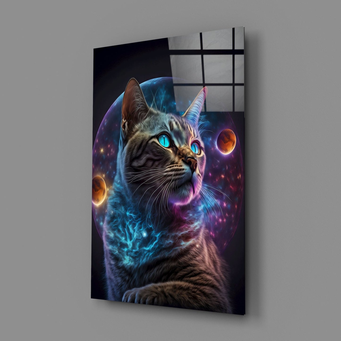 Moon Cat Glass Wall Art  || Designer Collection