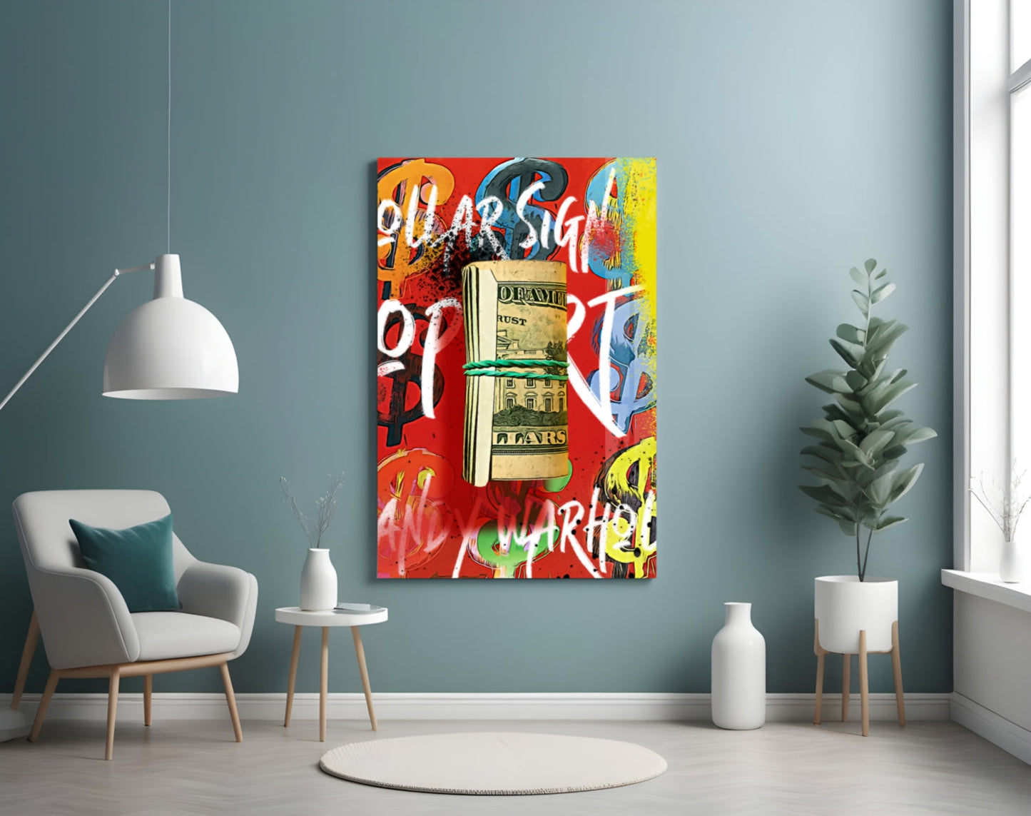Andy Warhol and Bankroll Glass Wall Art || Designer Collection