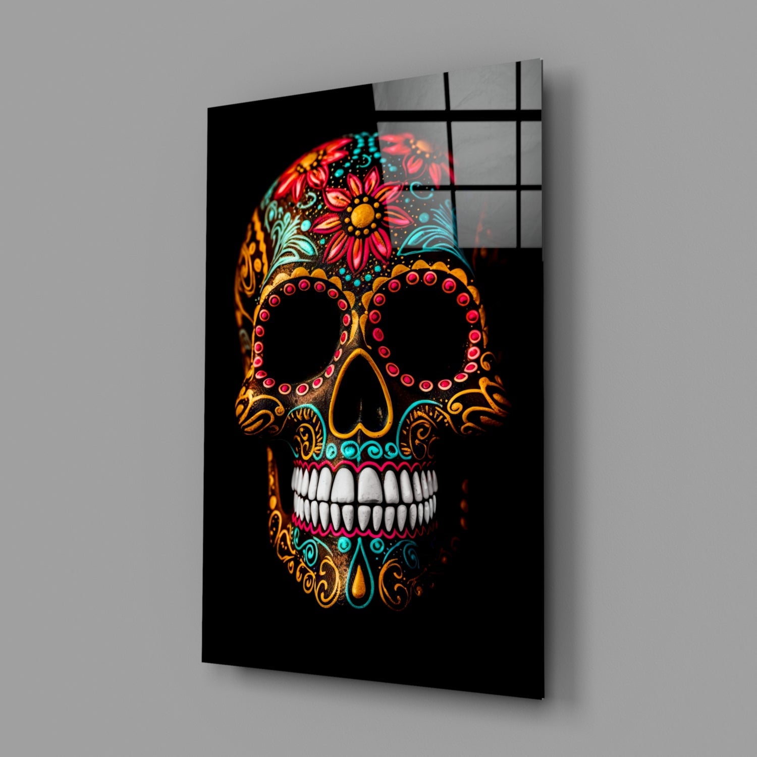 Flowery Skull Glass Wall Art || Designer Collection