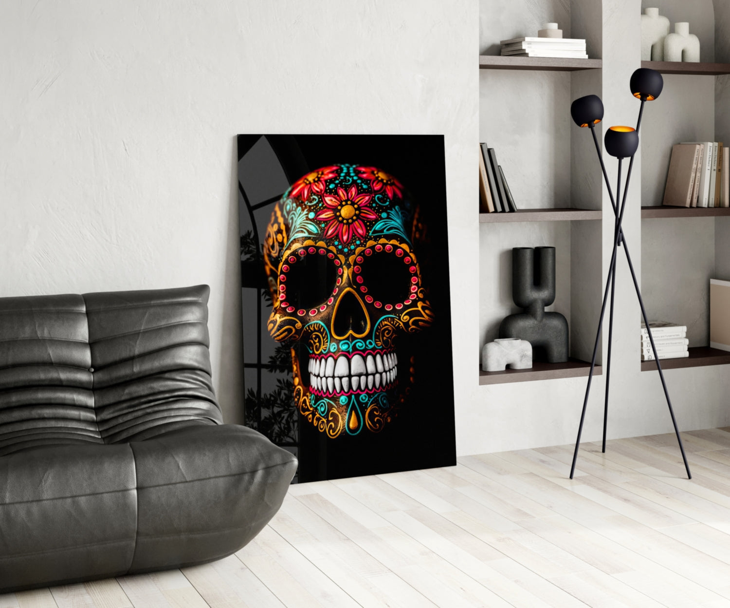Flowery Skull Glass Wall Art || Designer Collection