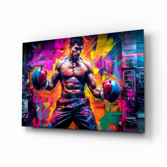 Boxing Glass Wall Art | Designer Collection - Vivid Pop-Graffiti Style Portrait under Tempered Glass