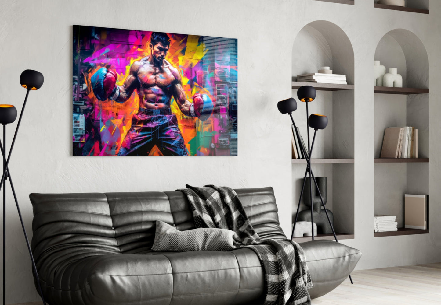 Boxing Glass Wall Art | Designer Collection - Vivid Pop-Graffiti Style Portrait under Tempered Glass