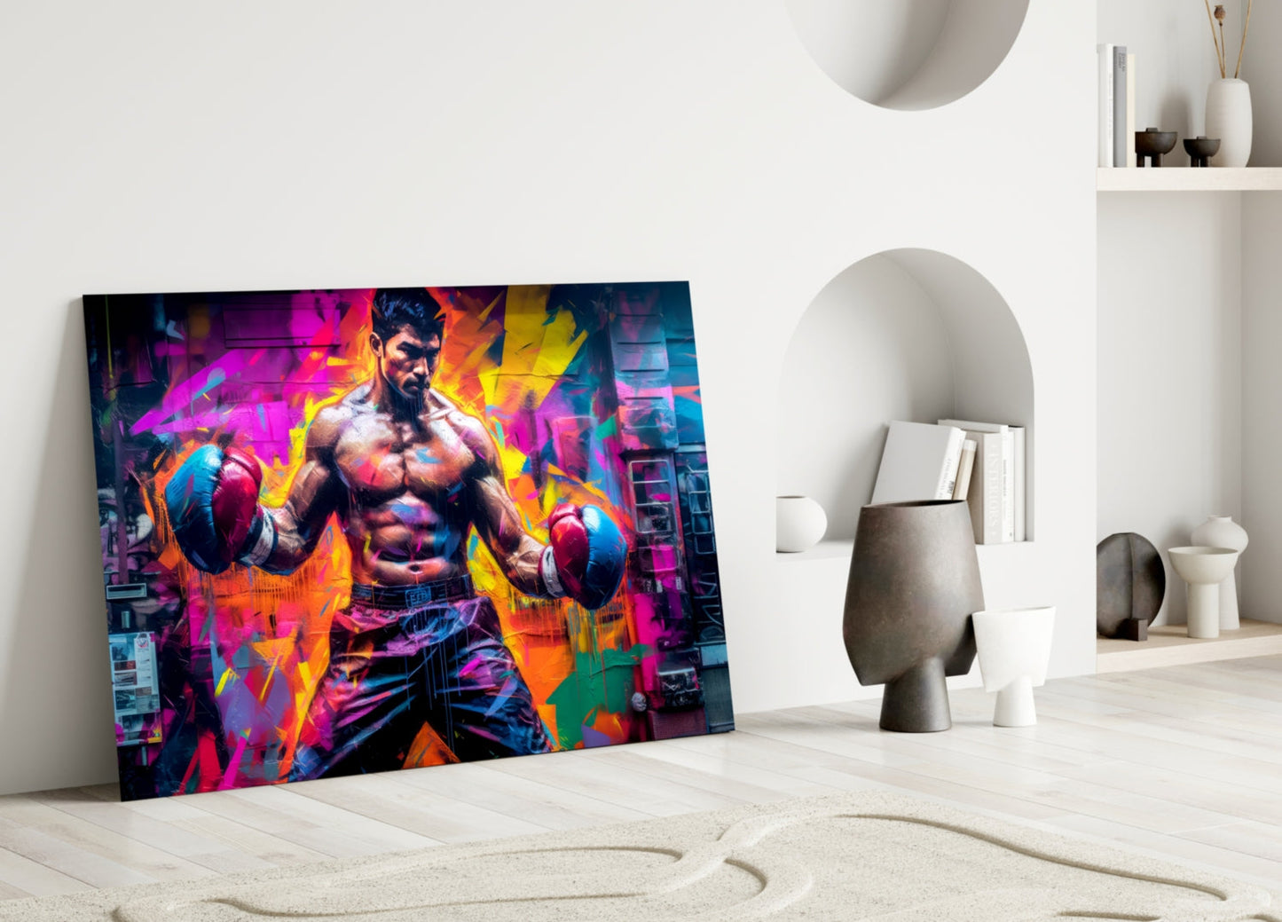 Boxing Glass Wall Art | Designer Collection - Vivid Pop-Graffiti Style Portrait under Tempered Glass