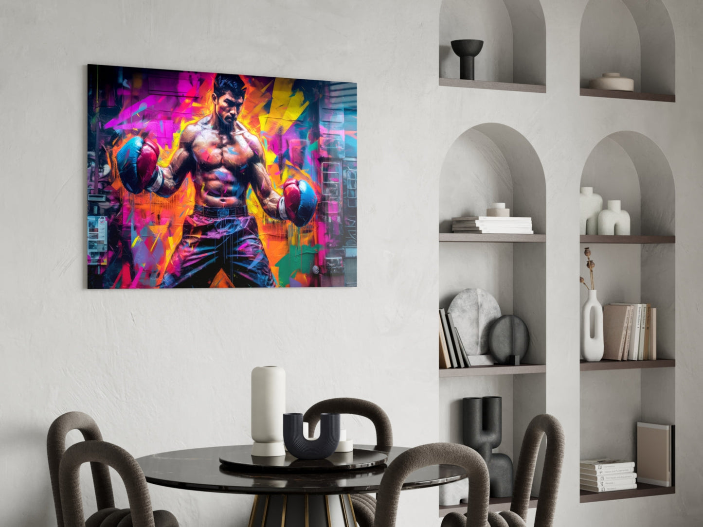 Boxing Glass Wall Art | Designer Collection - Vivid Pop-Graffiti Style Portrait under Tempered Glass
