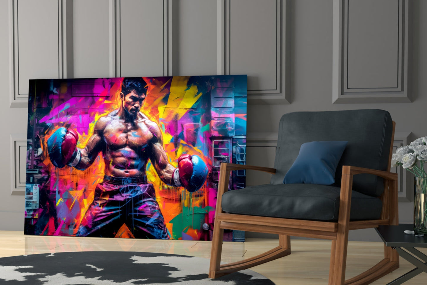 Boxing Glass Wall Art | Designer Collection - Vivid Pop-Graffiti Style Portrait under Tempered Glass