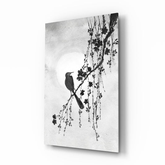 Bird on the Branch Glass Wall Art || Designer Collection