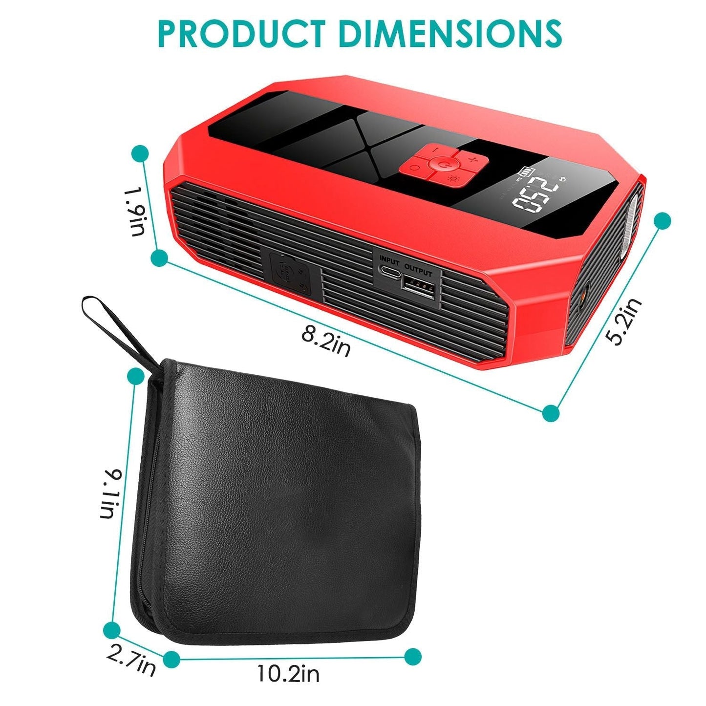 Portable Car Jump Starter Air Compressor 1500A 400PSI Car Battery Charger Jump Starter Power Bank LED Flashlight Digital Tire Inflator for 4.0L Gasoline Or 2.0L Diesel Engine