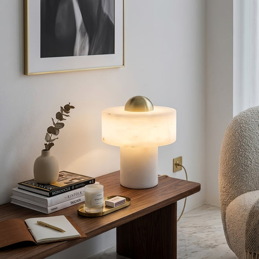 Dual Pillar Natural Alabaster Table Lamp