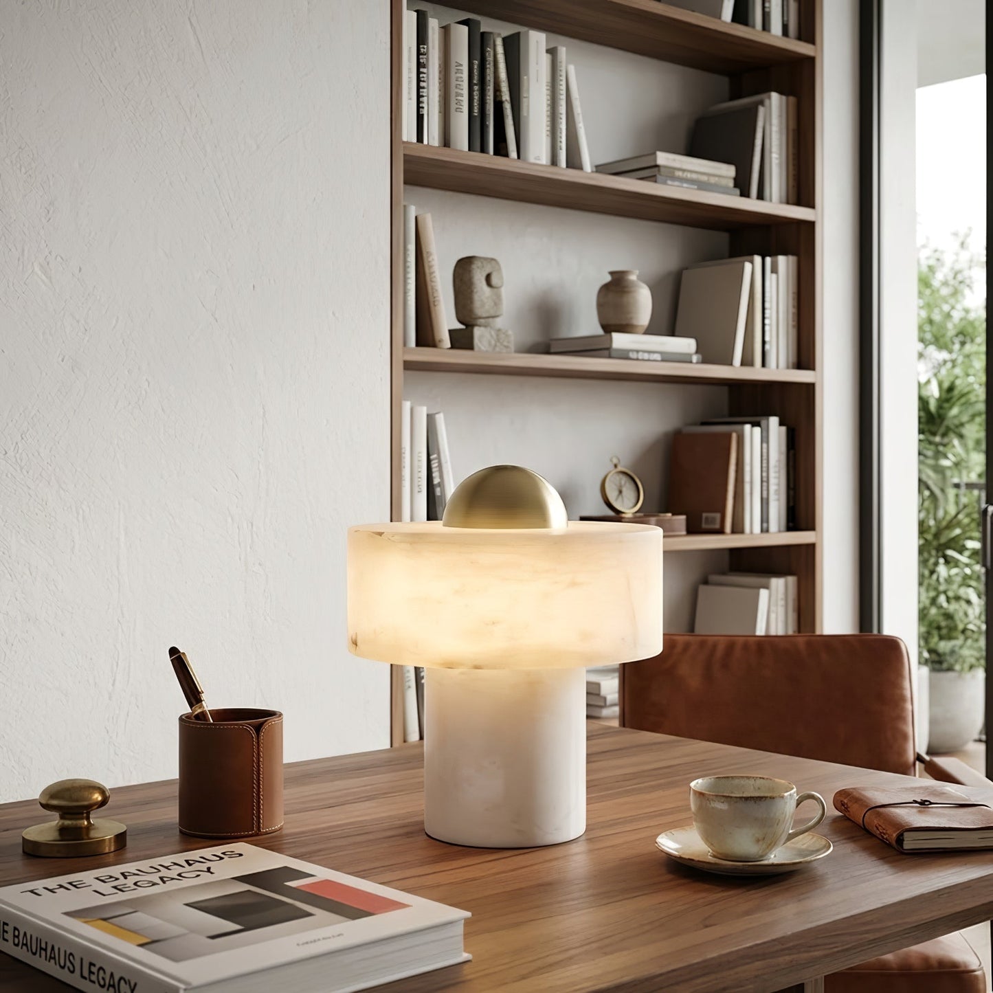 Dual Pillar Natural Alabaster Table Lamp