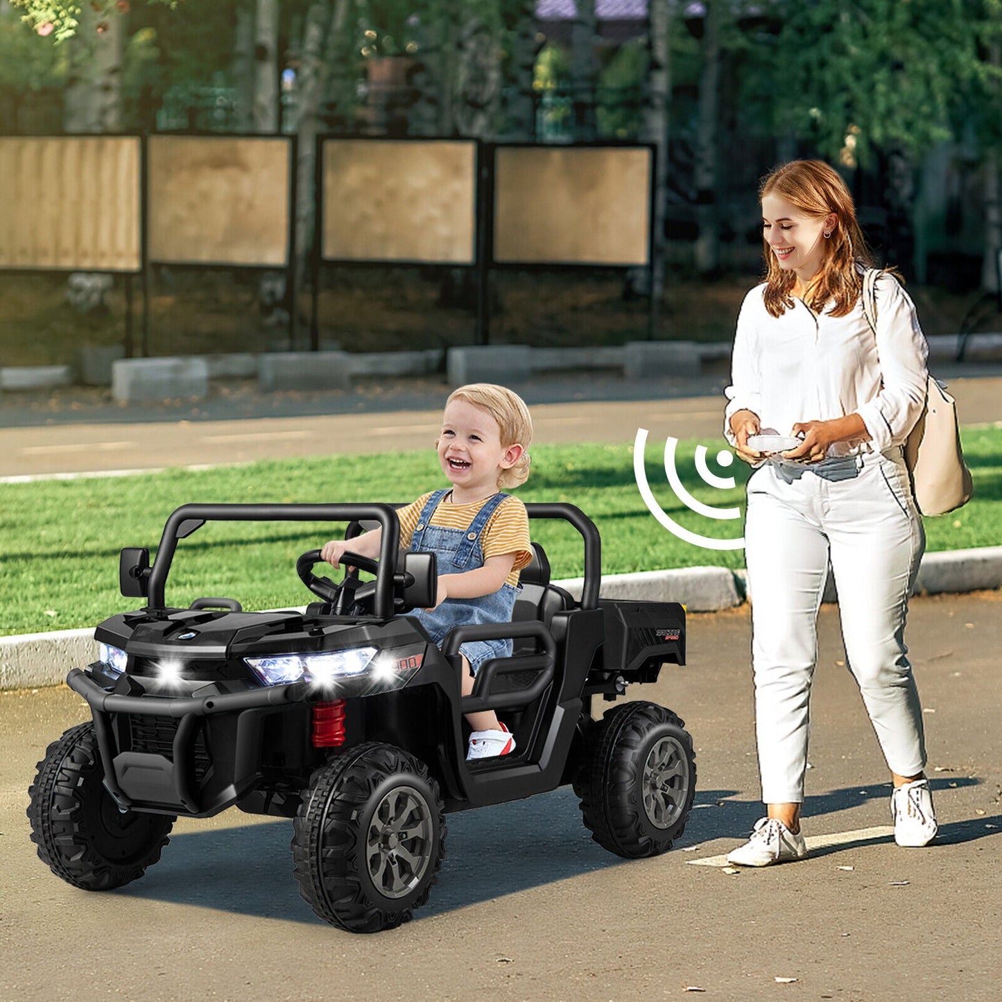 Dump Truck Ride-On Toy with Safety Belt and Lockable Doors - 12V