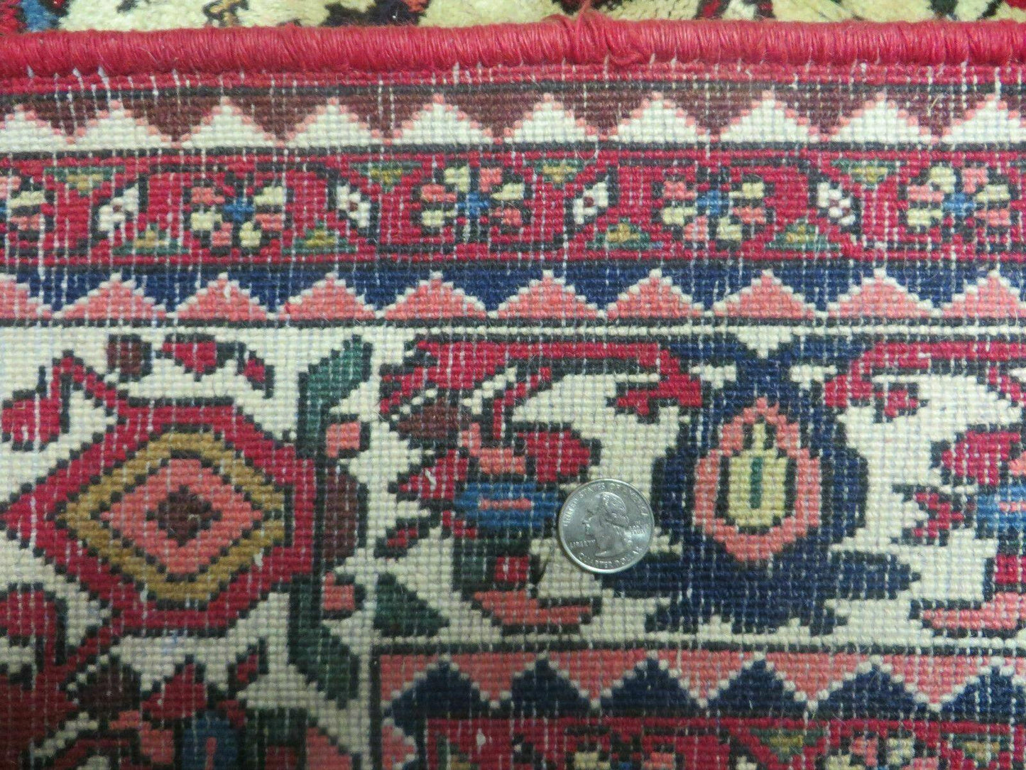 7' X 10' Vintage Handmade Indian Floral Wool Rug Hand Knotted Carpet Ivory Red