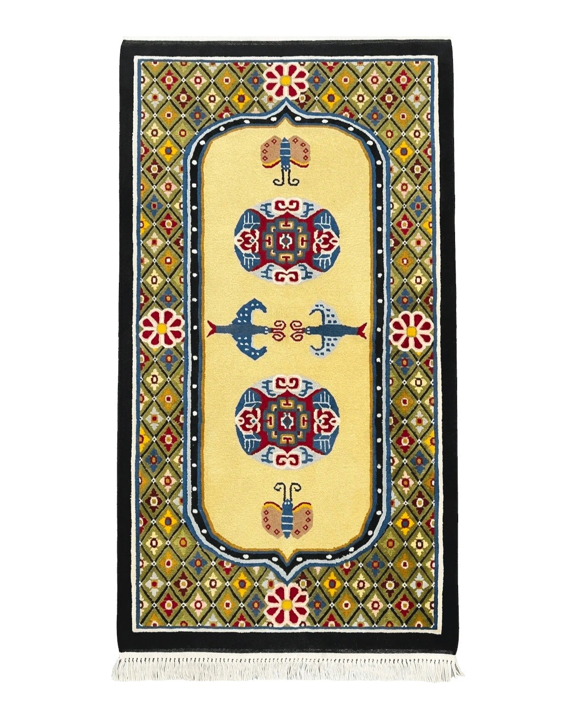 Chinese Rug 3x6 ft, Chinese Wool Rug, Tiensin Rug, Handmade Wool 3 x 6 Vintage Peking Rug, Art Deco Rug, Butterflies