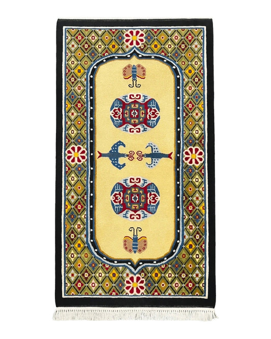 Chinese Rug 3x6 ft, Chinese Wool Rug, Tiensin Rug, Handmade Wool 3 x 6 Vintage Peking Rug, Art Deco Rug, Butterflies