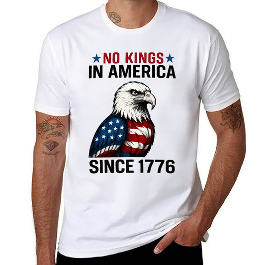No Kings in America Since 1776 Distressed USA Vintage Premium  Fade-proof Color T-Shirt